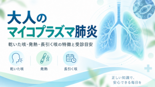 大人のマイコプラズマ肺炎｜乾いた咳・発熱・長引く咳の特徴と受診目安